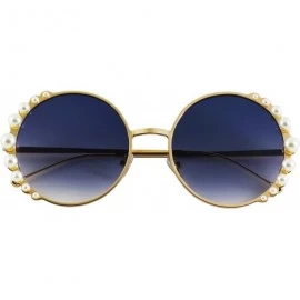 Round Fashion Round Pearl Decor Metal Frame Women's Sunglasses UV Protection - Black - CC18TLQ8ERY $13.73