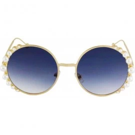 Round Fashion Round Pearl Decor Metal Frame Women's Sunglasses UV Protection - Black - CC18TLQ8ERY $13.73