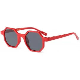 Square Hexagon Sunglasses for Women Men Small Square Geometric Frame Plastic Sun Protection - Red Frame/Gray Lense - CW18D7EG...