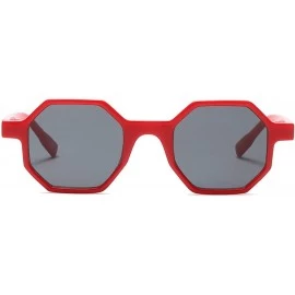 Square Hexagon Sunglasses for Women Men Small Square Geometric Frame Plastic Sun Protection - Red Frame/Gray Lense - CW18D7EG...