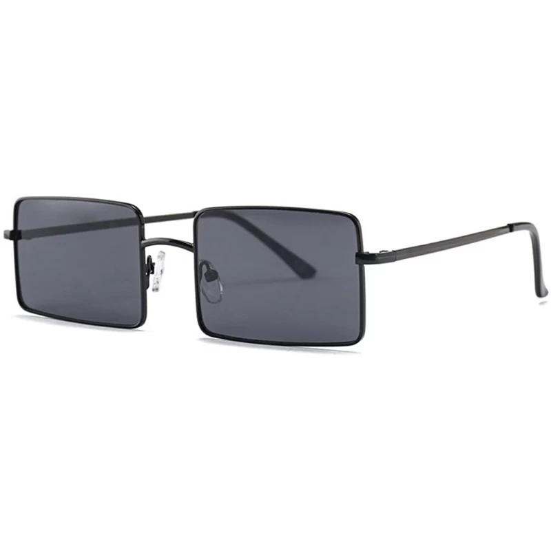 Square Rectangle Sunglasses Male Metal Frame Black Sun Glasses for Women 2018 UV400 - Full Black - C218E5G9Q7G $12.91