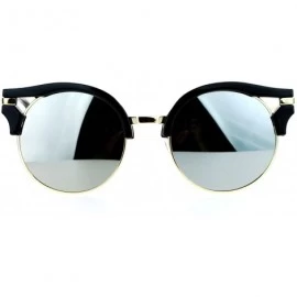 Cat Eye Hard Ribbon Half Rim Thick Cat Eye Circle Lens Chic Sunglasses - Black Silver Mirror - CG127A9UBF3 $23.72