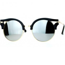 Cat Eye Hard Ribbon Half Rim Thick Cat Eye Circle Lens Chic Sunglasses - Black Silver Mirror - CG127A9UBF3 $24.02