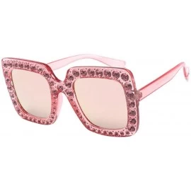 Oversized Fashion Classic Square Frame Shiny Rhinestone UV400 Sunglasses Women Eyewear Anti Uv Sunglass Pink - Pink - CV18TL2...