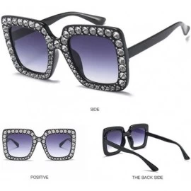 Oversized Fashion Classic Square Frame Shiny Rhinestone UV400 Sunglasses Women Eyewear Anti Uv Sunglass Pink - Pink - CV18TL2...