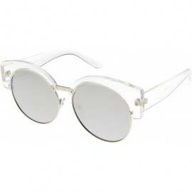 Semi-rimless Women's Half Frame Oversize Mirrored Flat Lens Round Cat Eye Sunglasses 59mm - Clear Silver / Silver Mirror - CK...