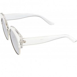Semi-rimless Women's Half Frame Oversize Mirrored Flat Lens Round Cat Eye Sunglasses 59mm - Clear Silver / Silver Mirror - CK...