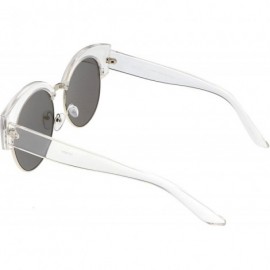 Semi-rimless Women's Half Frame Oversize Mirrored Flat Lens Round Cat Eye Sunglasses 59mm - Clear Silver / Silver Mirror - CK...