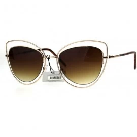 Cat Eye Womens Oceanic Gradient Oversize Double Rim Goth Cat Eye Sunglasses - Gold Brown - C2185UWMNEA $13.70