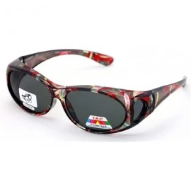 Rectangular Womens Glare Blocking Polarized Fit Over Glasses Sunglasses Temple Heart 60mm - Black/Red - CT18HQZNM96 $14.43