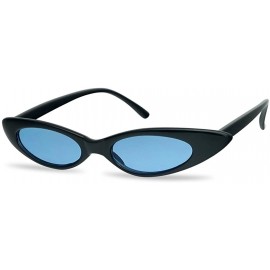 Wrap Retro Slim Vintage Wide Oval Cat Eye Pointy Small Thin Clout Sunglasses Mod Chic Shades - Black Frame - Blue - CK18G40RG...