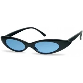 Wrap Retro Slim Vintage Wide Oval Cat Eye Pointy Small Thin Clout Sunglasses Mod Chic Shades - Black Frame - Blue - CK18G40RG...