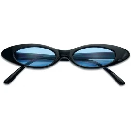 Wrap Retro Slim Vintage Wide Oval Cat Eye Pointy Small Thin Clout Sunglasses Mod Chic Shades - Black Frame - Blue - CK18G40RG...