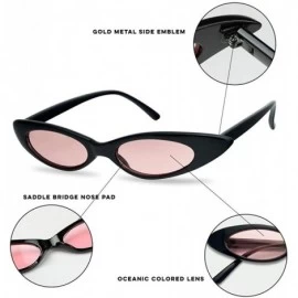 Wrap Retro Slim Vintage Wide Oval Cat Eye Pointy Small Thin Clout Sunglasses Mod Chic Shades - Black Frame - Blue - CK18G40RG...