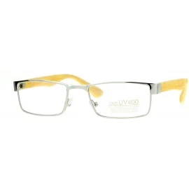 Rectangular Mens Minimal Narrow Rectangular Metal Rim Wood Grain Arm Eyeglasses - Silver Light Wood - CO12K07SB3R $11.85