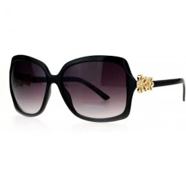 Butterfly Womens Flower Jewel Hinge Oversize Butterfly Designer Sunglasses - Black - CM12EMGGZ03 $8.23