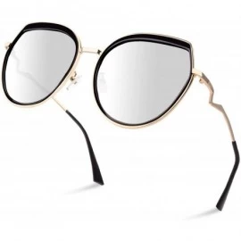 Square Fashion Oversized Polarized Sunglasses for Women Cat Eye Shades-FZ56 - Black Frame/Silver Lens - CM18TK5QOLO $29.82