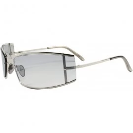 Rectangular Retro Futuristic Light Tint Lens Vintage Wrap Rectangle Sunglasses - Silver & Light Gray - CJ18T2892Z5 $30.93