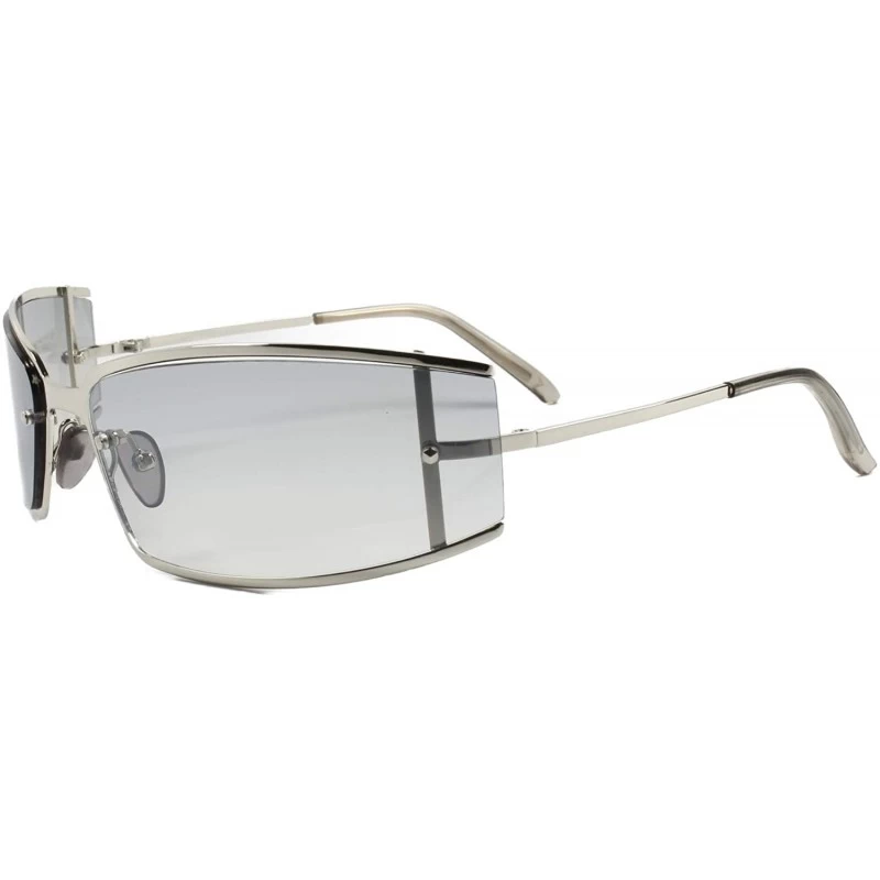 Rectangular Retro Futuristic Light Tint Lens Vintage Wrap Rectangle Sunglasses - Silver & Light Gray - CJ18T2892Z5 $14.25