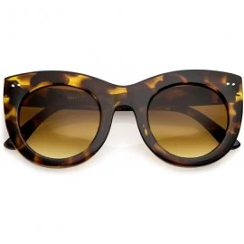 Round Women's Bold Chunky Frame Neutral Color Round Lens Cat Eye Sunglasses 49mm - Tortoise / Amber - CD182H0UGUG $20.57