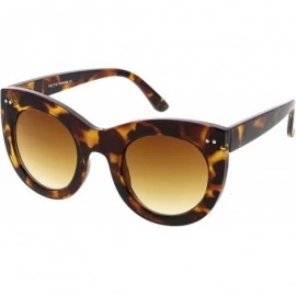 Round Women's Bold Chunky Frame Neutral Color Round Lens Cat Eye Sunglasses 49mm - Tortoise / Amber - CD182H0UGUG $12.89