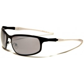 Rectangular Designer Stylish Mirrored Lens Mens Sporty Rectangle Wrap Sunglasses - Black / White - CL1892GHEMC $24.19