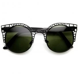Cat Eye High Fashion Metal Cut Out Hollow Out Frame Round Cat Eye Sunglasses - Black - CH11R4Q0YIX $20.12