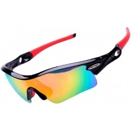 Sport Polarized Sunglasses Interchangeable Cycling Baseball - Black and Red - CU184KEH25C $44.67