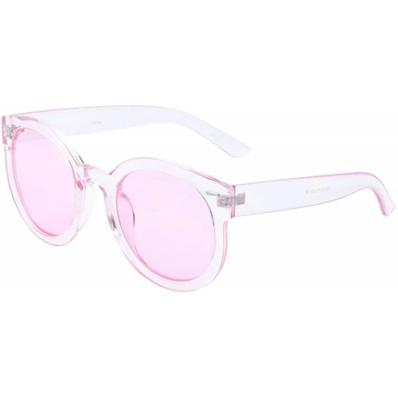 Oversized Men Women Round Sunglasses Oversized Flat Color Lens Crystal Colorful Frame Fashion Shades - Pink - CC17YG9S5ZX $8.22