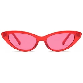 Goggle Cat Eye Small Sunglasses Small Narrow Oval Vintage Retro Mini eyewear - Red - CA18DW9MQ65 $19.36
