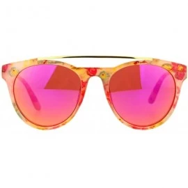 Aviator Floral Flower Print Womens Sunglasses Retro Metal Top Bar Round Aviator - Pink Florals (Pink Mirror) - CQ188G3D8D7 $1...