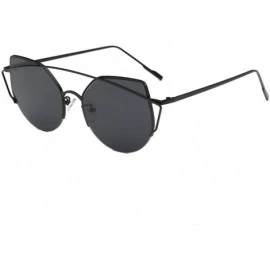 Cat Eye Modern Fashion Women Metal Frame Cat Eye Sunglasses Round Flat Lens - Black/Black - CT12LAMGU7T $36.22