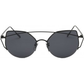 Cat Eye Modern Fashion Women Metal Frame Cat Eye Sunglasses Round Flat Lens - Black/Black - CT12LAMGU7T $16.87