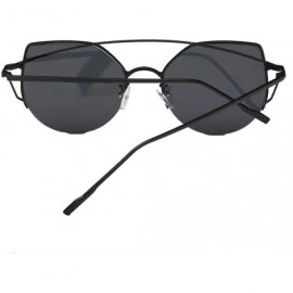 Cat Eye Modern Fashion Women Metal Frame Cat Eye Sunglasses Round Flat Lens - Black/Black - CT12LAMGU7T $16.87