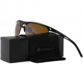 Sport HD Polarized Sunglasses for Men- Al-Mg Metal Frame-Driving Fishing UV400 - Black Frame/Brown Lens - CK18RNMX8SR $33.40