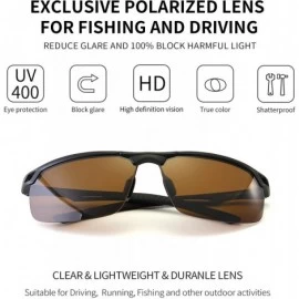 Sport HD Polarized Sunglasses for Men- Al-Mg Metal Frame-Driving Fishing UV400 - Black Frame/Brown Lens - CK18RNMX8SR $21.37