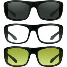 Rectangular Motorcycle Sunglasses Foam Padded Wind Dust and Impact Resistant - Smoke- Clear & Yellow - CB188WWMWEH $77.70