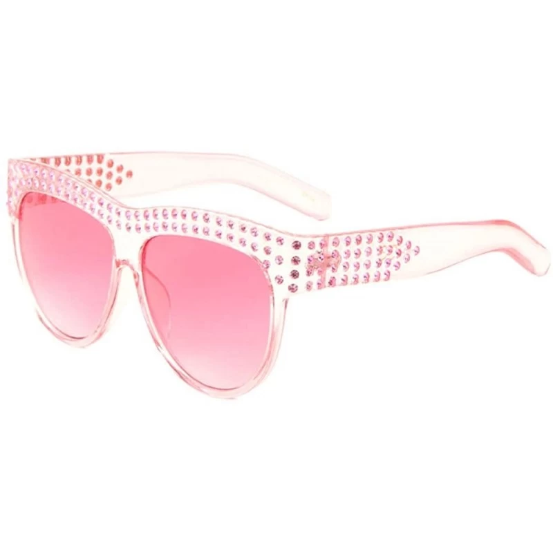 Round Rhinestone Round Diamond Shape Shield Sunglasses - Pink Crystal - CS1986LWHA0 $15.63