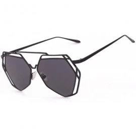 Goggle Twin-Beams Geometry Design Women Metal Frame Mirror Sunglasses Cat Eye Glasses - Black - CZ18XRW8WHR $6.89