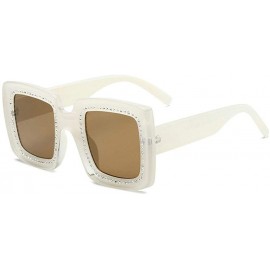 Oversized Sunglasses Diamond Oversized Glasses Fashion - White&brown - CC18Q0DUEOU $26.20