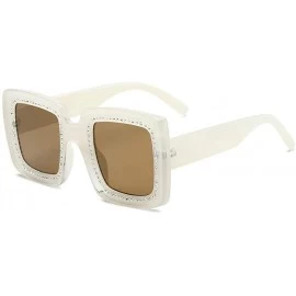 Oversized Sunglasses Diamond Oversized Glasses Fashion - White&brown - CC18Q0DUEOU $22.29