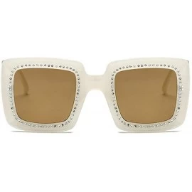 Oversized Sunglasses Diamond Oversized Glasses Fashion - White&brown - CC18Q0DUEOU $12.95