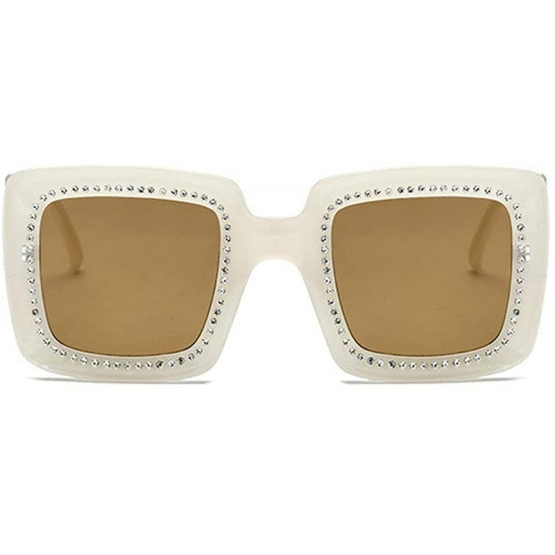 Sunglasses Diamond Oversized Glasses Fashion - White&brown - CC18Q0DUEOU