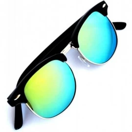 Round Retro Classic Sunglasses Metal Half Frame With Colored Lens Uv 400 - Mirror-sil-yellow - CF12MWAVY1Y $18.24