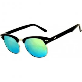 Round Retro Classic Sunglasses Metal Half Frame With Colored Lens Uv 400 - Mirror-sil-yellow - CF12MWAVY1Y $7.54
