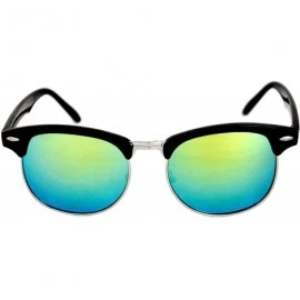Round Retro Classic Sunglasses Metal Half Frame With Colored Lens Uv 400 - Mirror-sil-yellow - CF12MWAVY1Y $7.54
