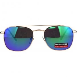 Rectangular Mens Luxury Mirror Lens Rectangular Pilots Metal Rim Sunglasses - Gold Teal - C518CAZZT5Q $12.41