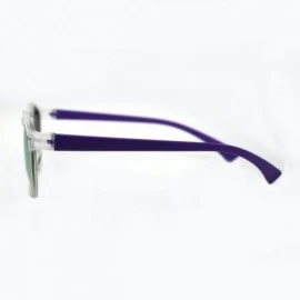 Round Multicolor Mirror Lens Round Horn Rim Fashion Sunglasses Thin Light Frame - Purple - CM11W8F1DHL $11.08