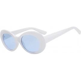 Oval Women Men Retro Oval Goggles Thick Plastic Colored Frame Round Lens Sunglasses - White-blue - CT18HXIDIY2 $18.23