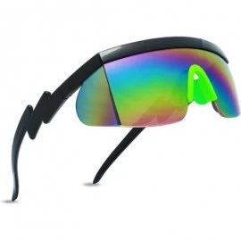 Wrap Rimless Mirrored Performance Sunglasses - Black Frame With Green Nose Pads - CO197HIN3RN $23.71